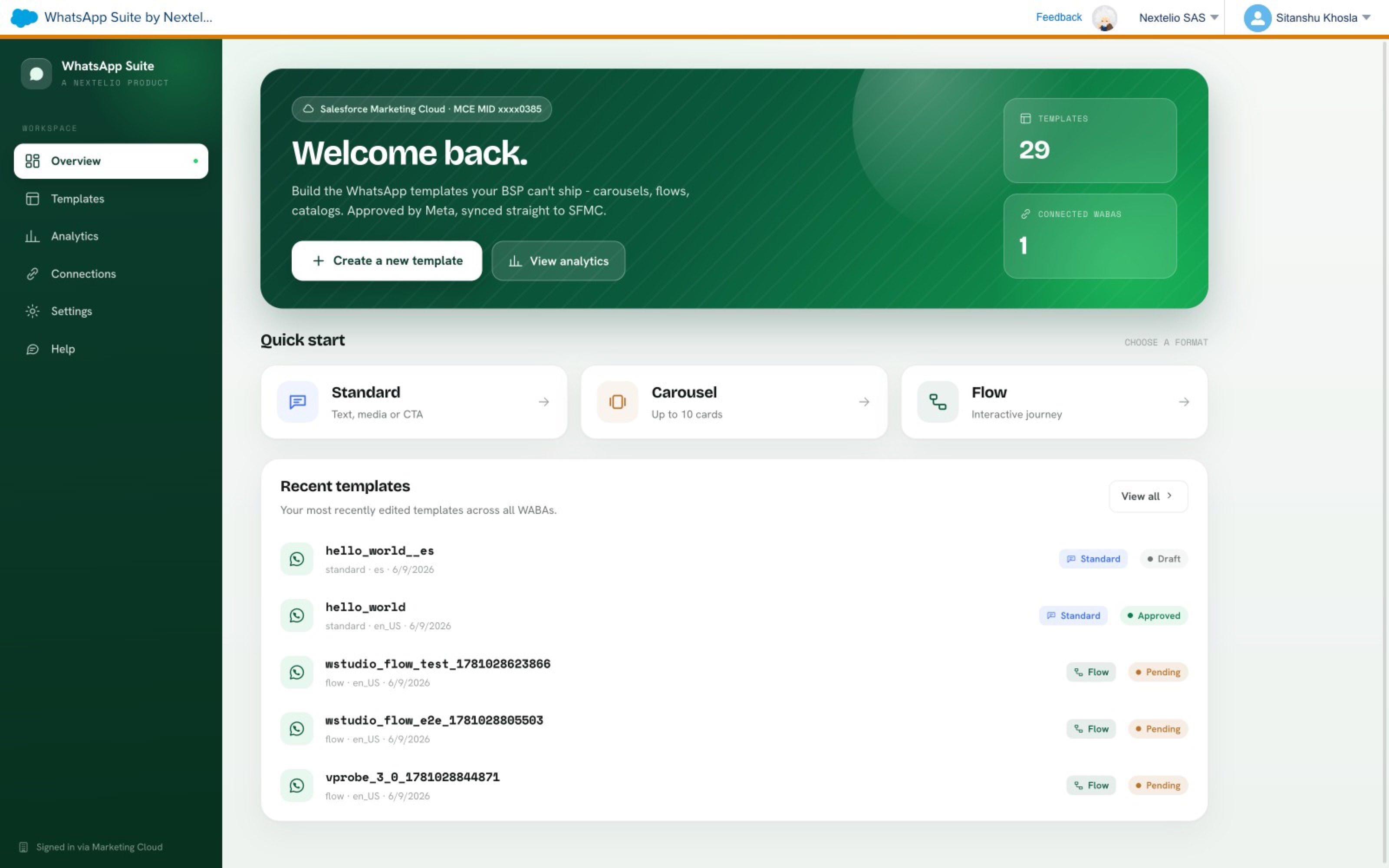 Nextelio WhatsApp Suite interface
