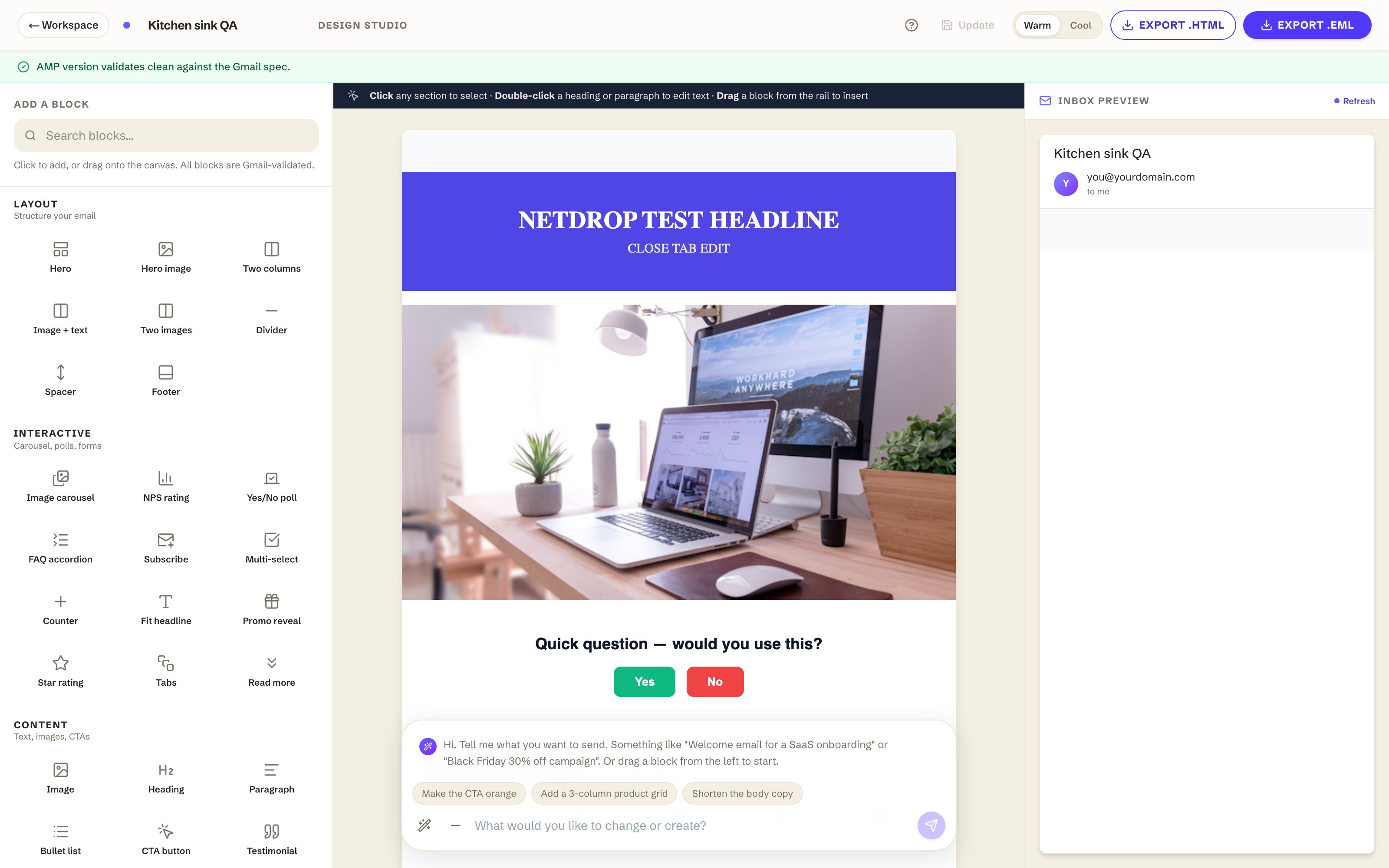 Nextelio Easy AMP4Email design studio